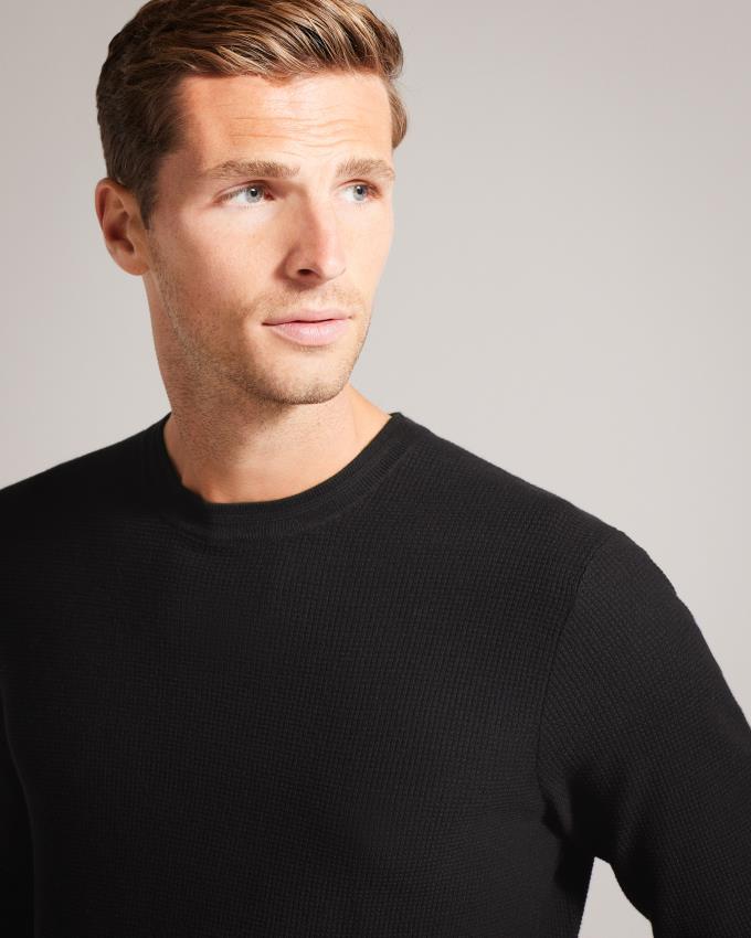 Pull Ted Baker Textured Crew Neck Noir Homme | XDV-64037019